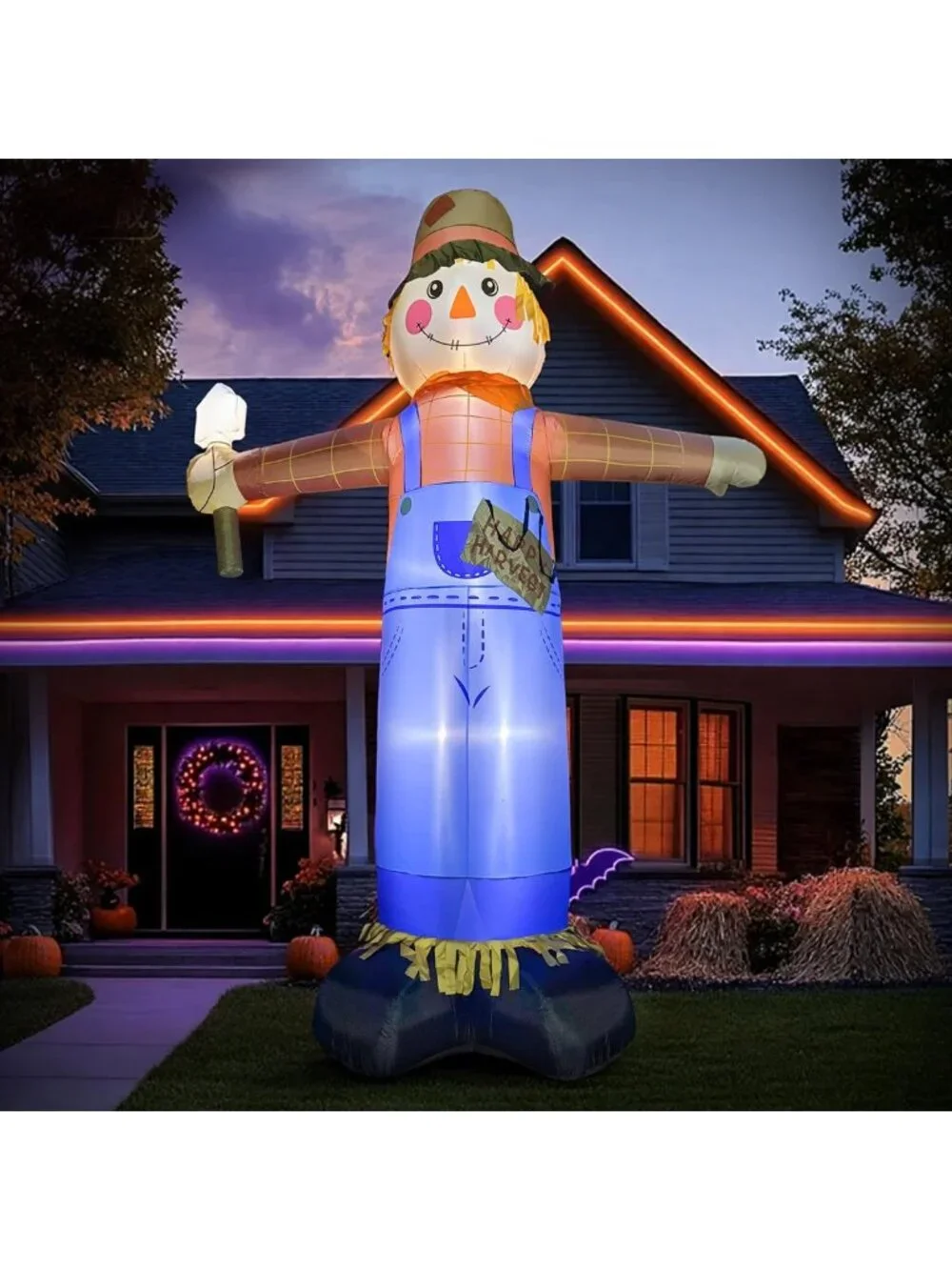12FT Giant Scarecrow Inflatable Yard Decor for Halloween & Thanksgiving, Fall
